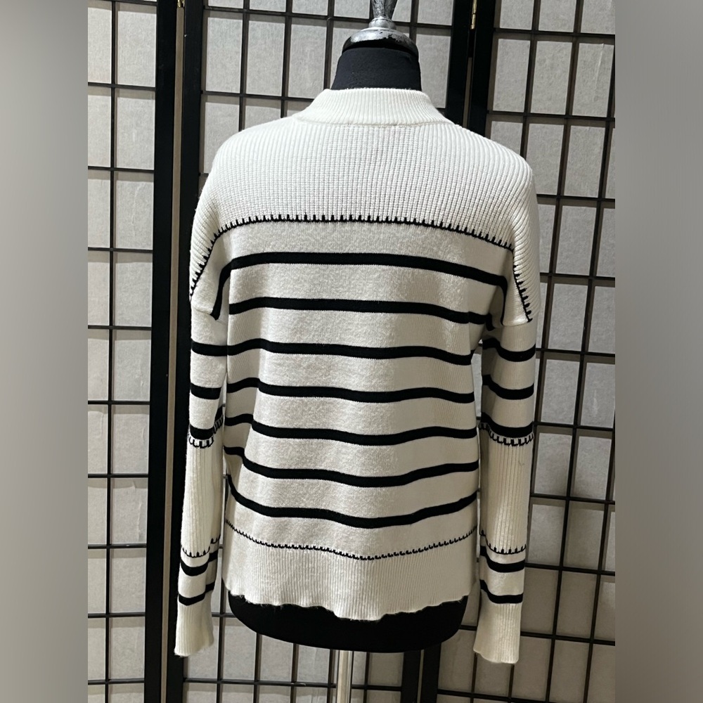 Greige Ribbed Knit Sweater Black - White Stripe, Coastal, WOMEN SIZE L - Picture 9 of 13